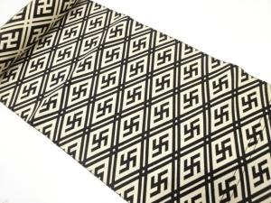 アンティーク　斜め格子に卍模様織り出し　八寸帯地反物